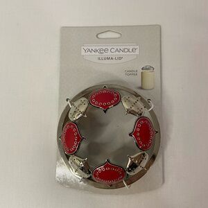 NEW Yankee Candle Illuma Lid Jar Topper Christmas Holiday Ornament Red & Silver